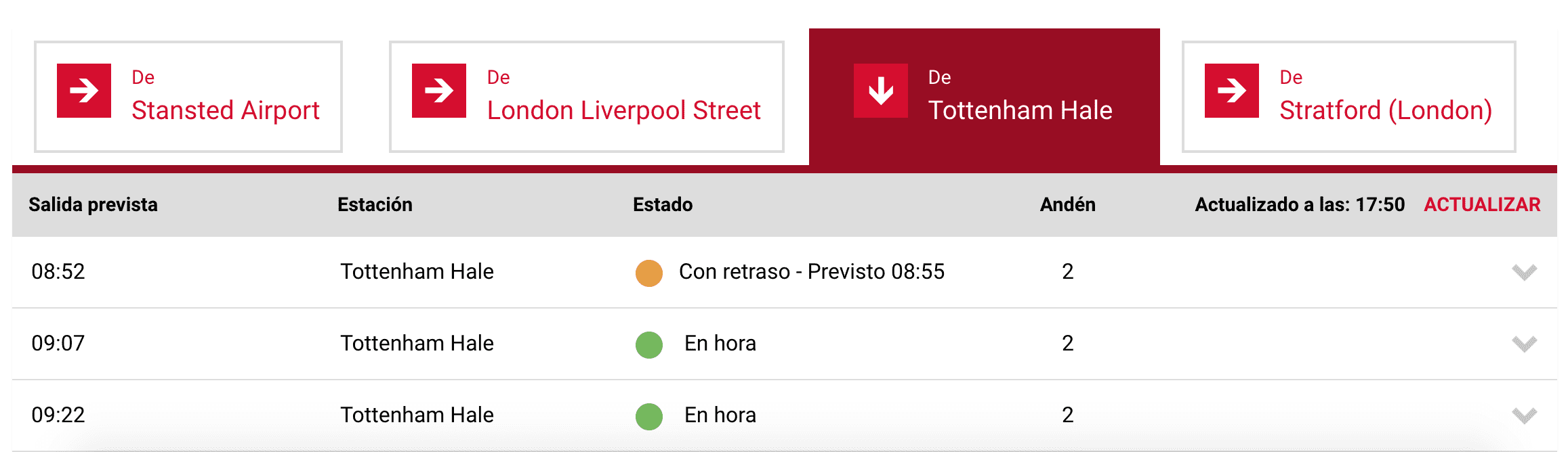 Horarios del Tren Stansted Express