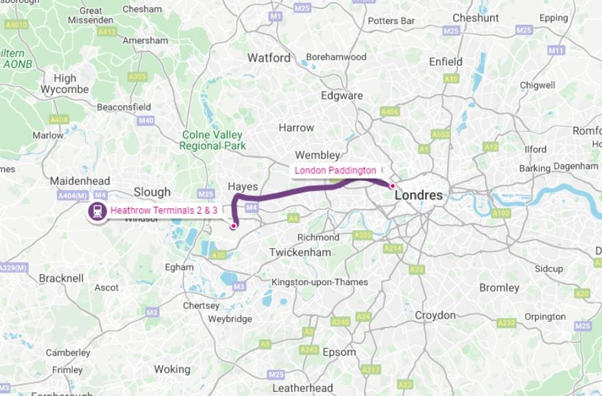 El mapa de Londres muestra que el aeropuerto de Heathrow estÃ¡ al oeste de la ciudad.